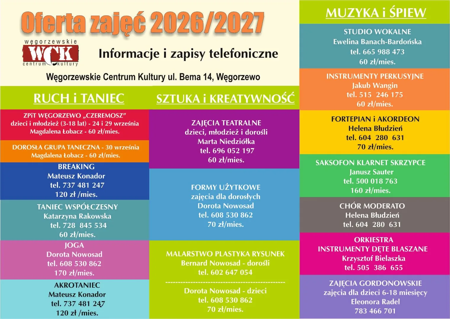Oferta zajęć artystycznych 2026/2027